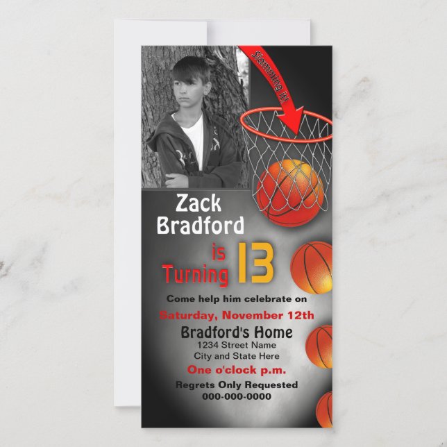 Invitación a los 13 años, gancho de bolas de cesta (Anverso)