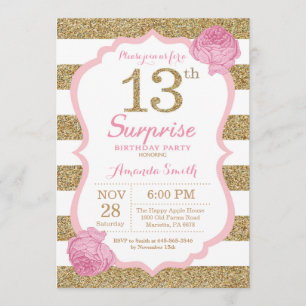 Invitación a los 13 años por una sorpresa rosa y d