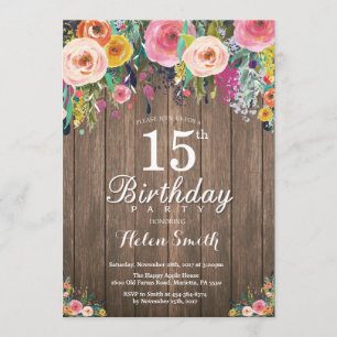 Invitación a los 15 años de floral rústica para mu