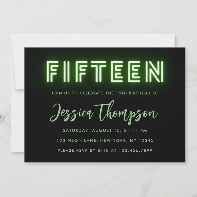 Invitación a los 15 años de Neon Green (Anverso)