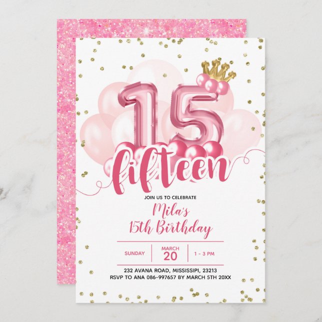 Invitación a los 15 años de un globo de la Corona  (Anverso / Reverso)