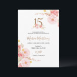 Invitación a los 15 años del Rosa Rubor Flores ros<br><div class="desc">Rosa Blish Gold Flores Rosa 15 cumpleaños,  Quinceanera Mis Quince Anos,  15 cumpleaños,  16 cumpleaños, </div>