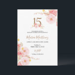 Invitación a los 15 años del Rosa Rubor Flores ros<br><div class="desc">Rosa Blish Gold Flores Rosa 15 cumpleaños,  Quinceanera Mis Quince Anos,  15 cumpleaños,  16 cumpleaños, </div>