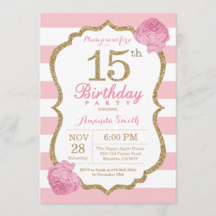 Invitación a los 15 años Floral rosa y dorada