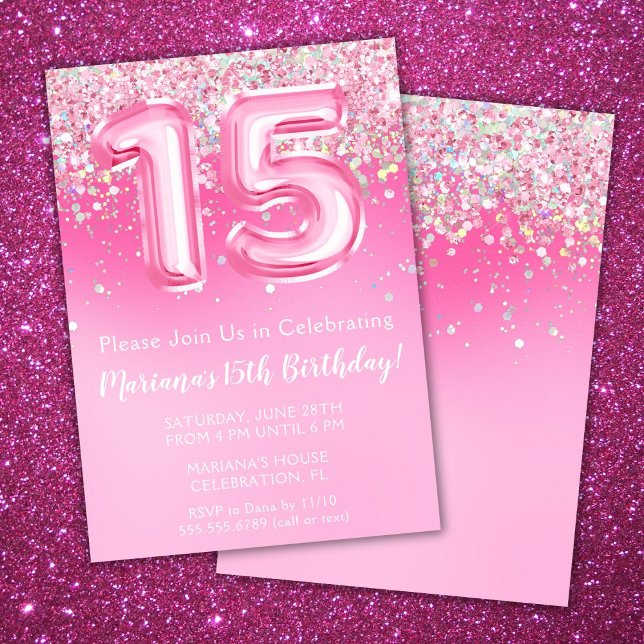 Invitación a los 15 años rosados Purpurina Girly P (Subido por el creador)