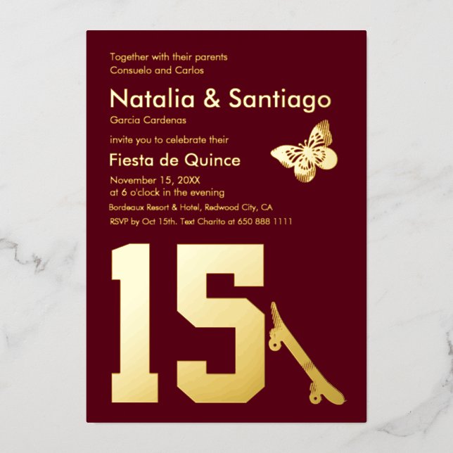 Invitación a los 15 cumpleaños de los gemelos de R (Anverso)