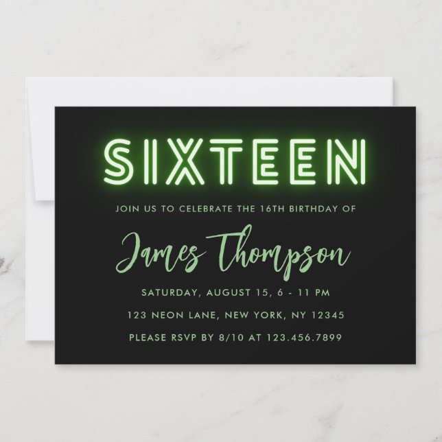 Invitación a los 16 Años de Neon Green (Anverso)