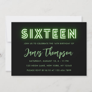 Invitación a los 16 Años de Neon Green