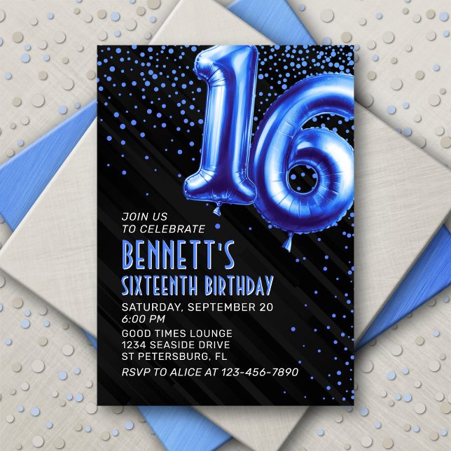 Invitación a los 16 Años de Teen Boy Blue (Subido por el creador)
