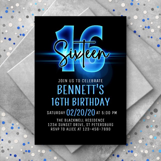 Invitación a los 16 cumpleaños de Blue Neon (Subido por el creador)