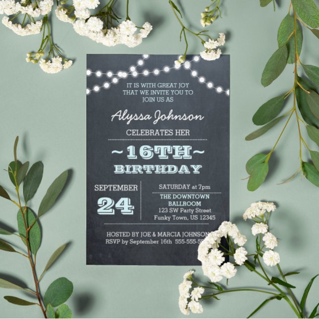 Invitación a los 16 cumpleaños de Chalk Lights Aqu (Subido por el creador)