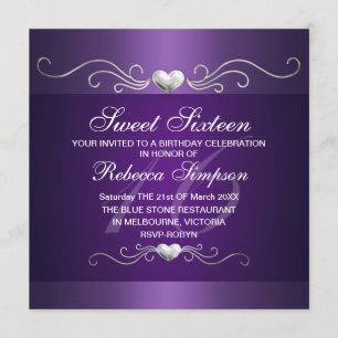 Invitación a los 16 cumpleaños de Purple Heart Swe