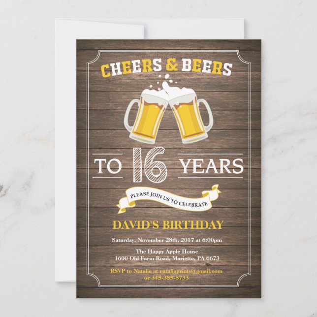 Invitación a los 16 cumpleaños de Rustic Beer Surp (Anverso)