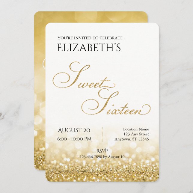 Invitación a los 16 cumpleaños de White and Gold S (Anverso / Reverso)