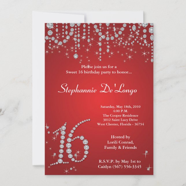 Invitación a los 16 cumpleaños del dulce de diaman (Anverso)