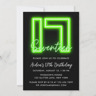 Invitación a los 17 Años de Neon Green