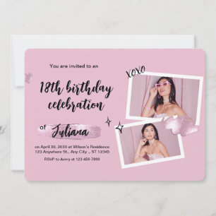Invitación a los 18º cumpleaños de color rosa y ne