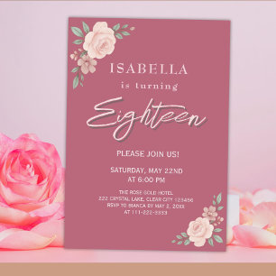 Invitación a los 18º cumpleaños de Rubor Pink Flor