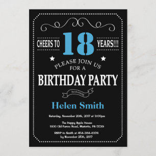 Invitación a los 18 años Cartel azul y negro