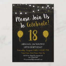 Invitación a los 18 Años de Purpurina Negro Y Oro
