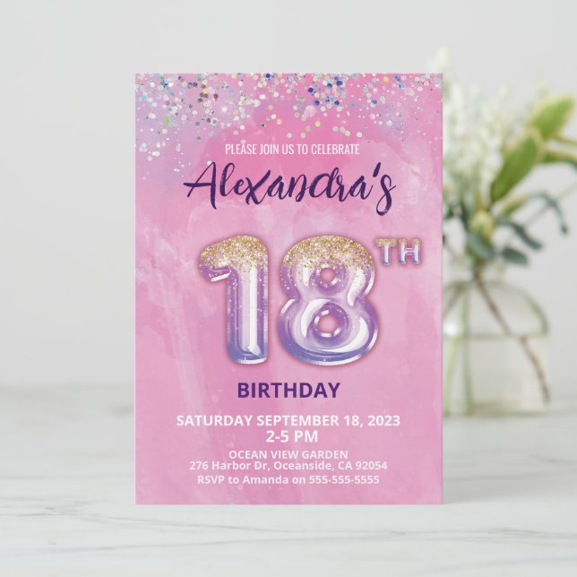 Invitación a los 18 Años en Globo de Relieve metal (Anverso de pie)