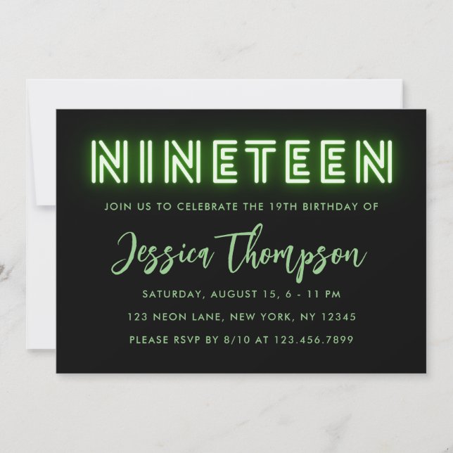 Invitación a los 19 Años de Neon Green (Anverso)