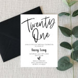 Invitación a los 21 años<br><div class="desc">Esta es una invitación de cumpleaños número 21 en blanco y negro. Diseño Minimalista mínimo. Invitación de B-Day. 21</div>