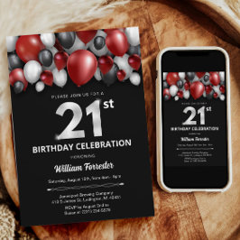 Invitación a los 21 años de color negro rojo plate