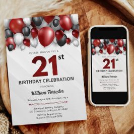 Invitación a los 21 años de color negro rojo plate