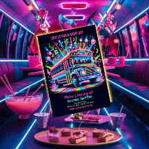 Invitación a los 21 cumpleaños de Neon Fiesta Bus