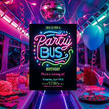 Invitación a los 21 cumpleaños de Neon Fiesta Bus