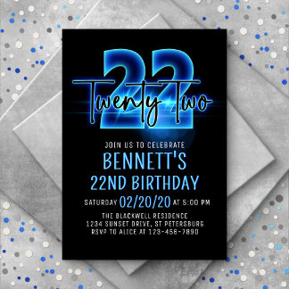 Invitación a los 22 cumpleaños de Blue Neon