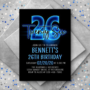 Invitación a los 26 cumpleaños de Blue Neon
