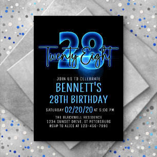 Invitación a los 28 cumpleaños de Blue Neon