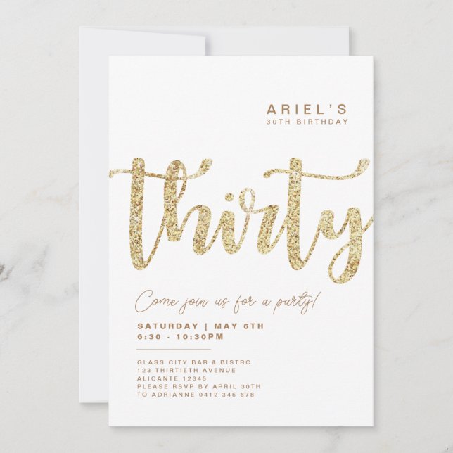 Invitación a los 30 años de White & Gold Modern (Anverso)