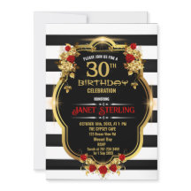 Invitación a los 30 años en negro, blanco y oro