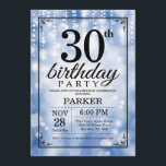 Invitación a los 30 años Purpurina azul<br><div class="desc">Invitación de cumpleaños 30 con luces de cadena azul con fondo Purpurina azul. Cumpleaños Azul. Cumpleaños de adultos. Invitar el cumpleaños de hombres o mujeres. 13. 15. 16. 18. 20. 21. 30. 40. 50. 60. 70. 80. 90. 100. Cualquier edad. Para más personalización, haga clic en el botón "Personalizar" y...</div>