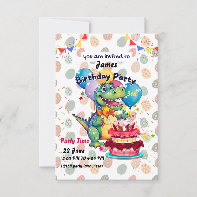 Invitación a los 3 cumpleaños de Dinosaur (Anverso)