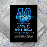 Invitación a los 40 Años de Blue Neon<br><div class="desc">Enciende las luces al fiesta perfecto para él con este diseño de neón cumpleaños. Con números en negrita y guiones brillando con luz, esta invitación es tan genial como llamativa. El brillo azul eléctrico le da al diseño un ambiente dinámico y urbano que es perfecto para tu hijo o adolescente,...</div>