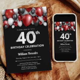Invitación a los 40 años de color blanco y negro r