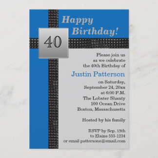 Invitación a los 40 años en negro, azul y gris