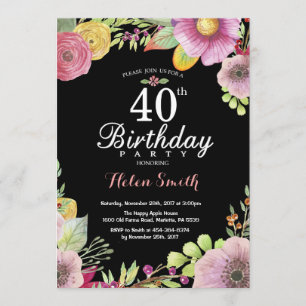 Invitación a los 40 Años Floral para Mujeres