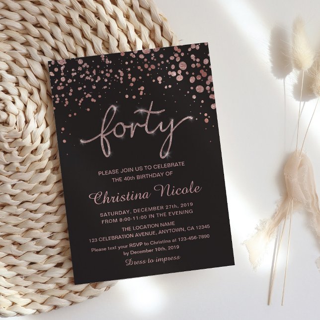 Invitación a los 40 años, Rosa de oro Gray Confett (Subido por el creador)