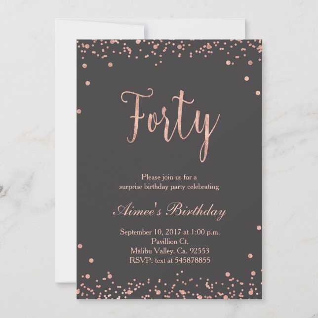 Invitación a los 40 Años Rosa Gold (Anverso)