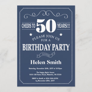 Invitación a los 50 años Azul y Blanco