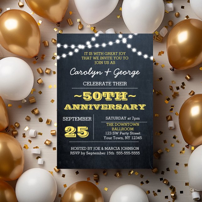Invitación a los 50 años de Chalkboard Lights Gold (Subido por el creador)