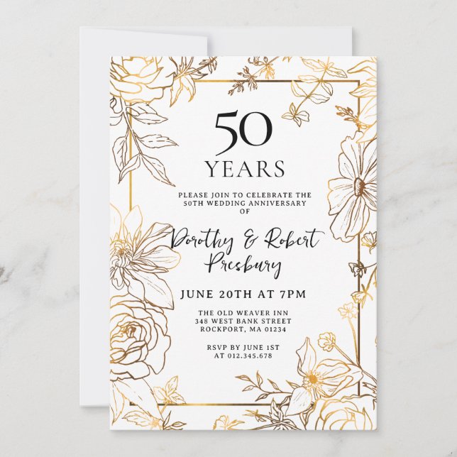 Invitación a los 50 años de la floral blanca dorad (Anverso)