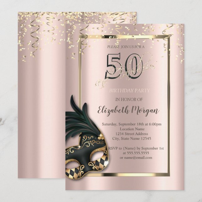 Invitación a los 50 años de Masque Rosa Gold (Anverso / Reverso)