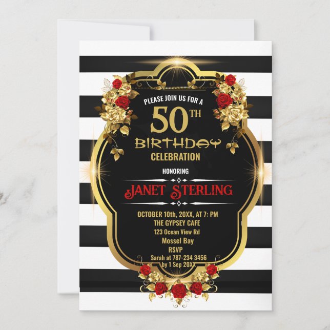 Invitación a los 50 años de negro, blanco y oro (Anverso)