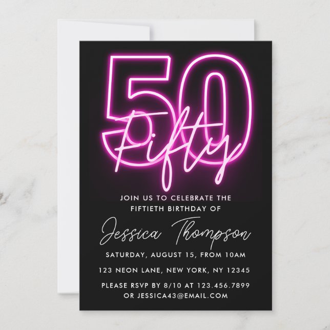 Invitación a los 50 años de Neon Pink (Anverso)